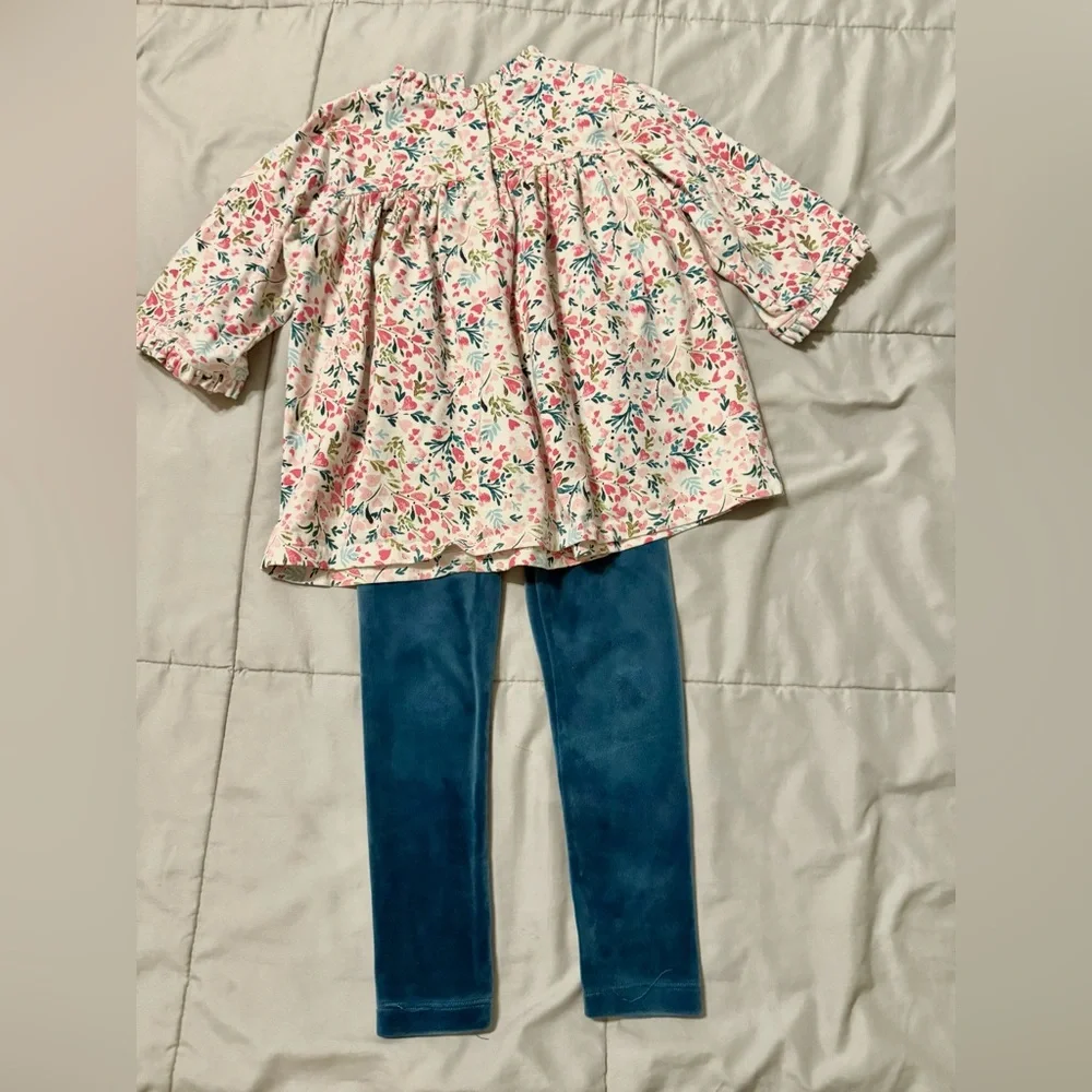 Girl’s S 5/6 Mixed Set Tea Collection Boutique Tunic Top & Teal Velour Leggings - Picture 3 of 4